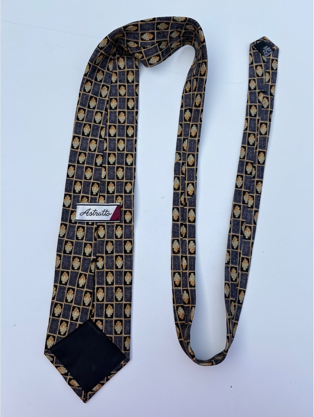 Necktie Brown Gold Geometric Abstracto Silk Made in USA Vintage Style